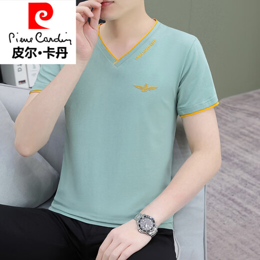 
Pierre cardin needle ice silk short sleeve men's rooster heart collar T-shirt 2025 summer new versatile trendy men's breathable thin T-shirt knit qy693 white 2XL