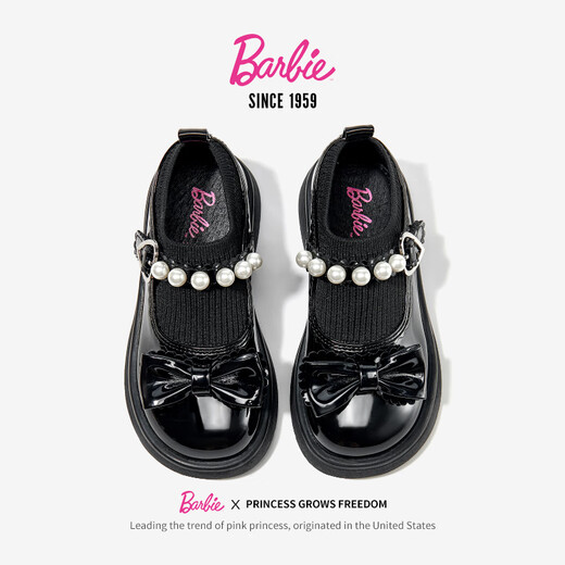 Barbie Girls Campus Black Leather Shoes Spring and Autumn Girls Soft Sole Small Leather Shoes Little Girls Princess Shoes DA6917 Black 31