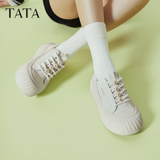 他她（TATA）薄款小白鞋女款2025春季新款透气板鞋女休闲鞋子CT701BM5 白色 37