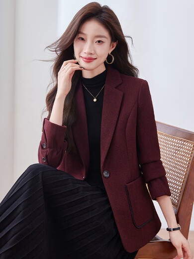 Homesee International Light Luxury High-end Jacket 2025 New Burgundy Casual Suit Jacket Women's Commuting Light Workplace Temperament Burgundy L