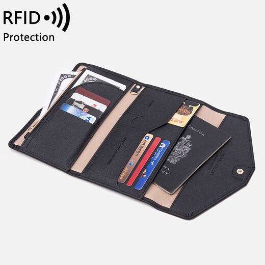 Beliebtes 2024 neuer RFID-Passbeutel, Männer und Frauen in Übersee Reisepasshalterin, Multifunktionsluft-Ticket-Zertifikatbeutel, Schwarz, Schwarz