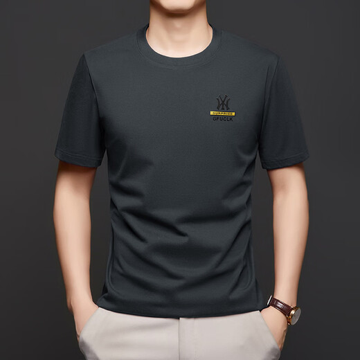 DVW International Herren-Kleidungsmarke runder Hals runder Baumwoll-Männer-T-Shirt NEW Mode gestickt mit kurzärärmern mittleren und jungen halben Ärmeln High-End-Weiß XL 52 [120-140jin [Jin ist 0,5 kg]]