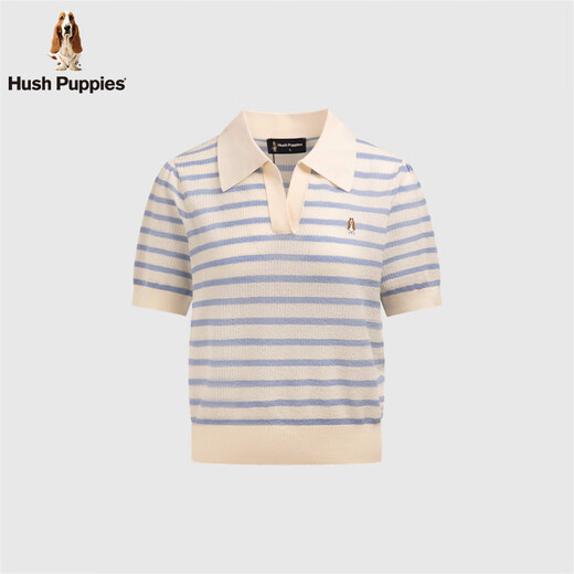 Hush Puppies【简约清新】暇步士女装2025夏季轻薄透气清新感线织短袖polo 海蓝色 M