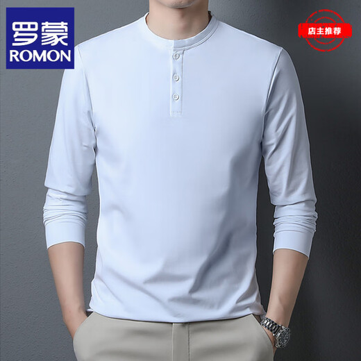 ROMON heavyweight mercerized cotton long-sleeved T-shirt men's spring and autumn new tops men's Henry collar bottoming shirt men's autumn clothes yellow - high-end brand S 165/80A
