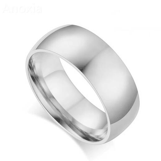 Fat Donglai's same style European and American men's titanium steel ring ring Korean style jewelry 468mm arc smooth plain ring stainless steel 8mm silver No. 11