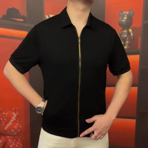 男翻领开衫拉链款短袖商务休闲休闲百搭高品质半袖OP3889 M  48(100-125斤)