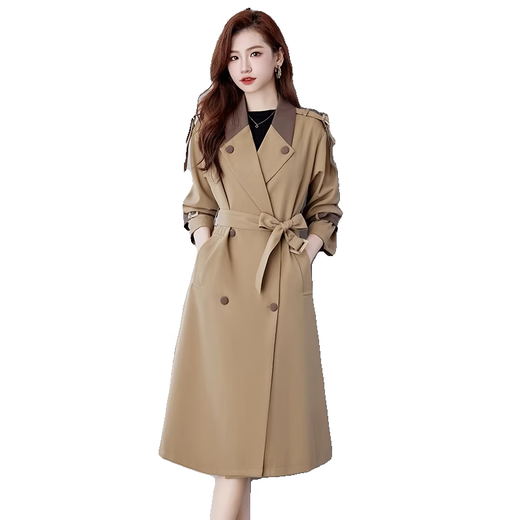 Romon (Romon) Trench Coat pour les femmes avec une veste de blocage de couleur britannique haut de gamme 2025 printemps et automne Nouvelle kaki de style moyen à la mode et polyvalent.