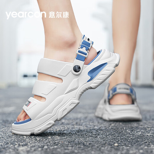 Yierkang Pantoffeln Männer tragen nicht rutschdicke alleinige Outdoor-Gefühl für Sommer im Freien im Freien mit zwei Ländern Strand Sandalen Herren trendige Sportsandalen Weiß und Blau 42