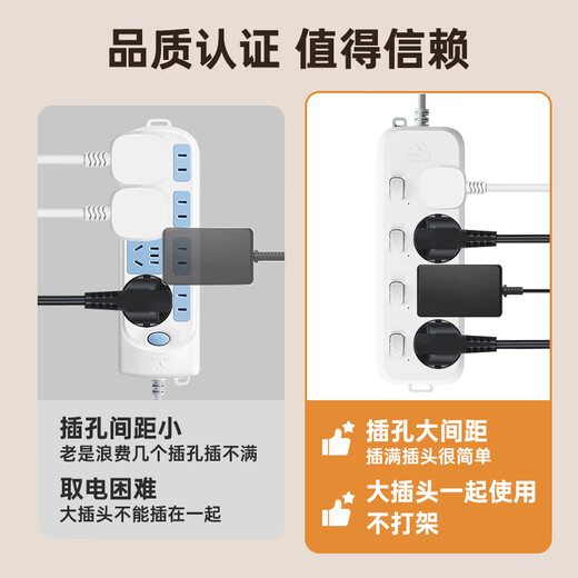 公牛厨房专用插座带独立开关多插位壁挂插排插线板墙壁固定器接线板 【独立分控开关】6插位  1.8米 | 爬墙插座