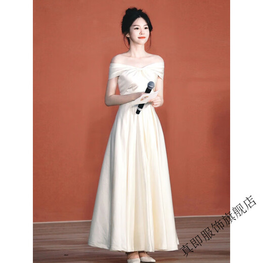 Really white evening dress for women, high-end light luxury, niche engagement, certificate registration, small person's art exam graduation, can be worn at ordinary times, white long S