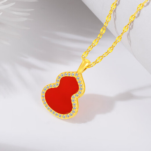 Mingzuan International 18K gold pendant for women au750 red agate diamond gourd neck pendant necklace birthday gift for girlfriend