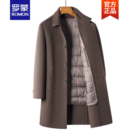 ROMON removable goose down lining double-sided wool coat for men middle-aged woolen windbreaker mid-length warm coat new product 5588 gray (70% wool, removable goose down lining) 170/M (100-125 Jin Jin equals 0.5 kg)