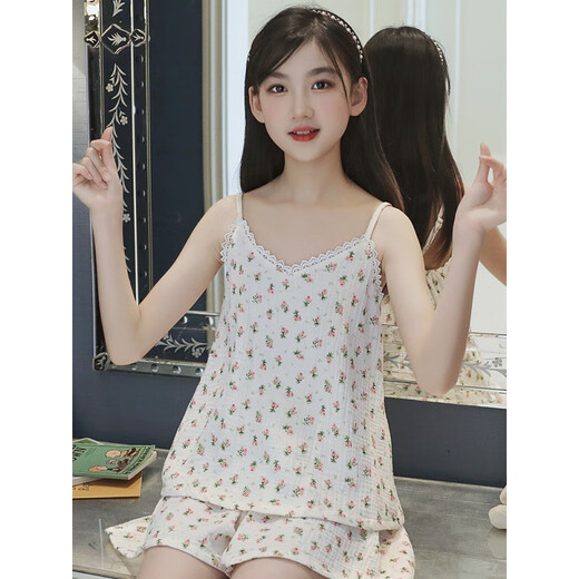 Pema Chate pajamas children's girls big children's suspender pajamas pajamas pants suit girls sleeveless Korean strap center vest two thin styles LDE-11304# blue cherry 165 S size Height 140-150cm Weight 60-8
