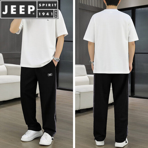 JEEP SPIRIT短袖套装男夏季冰丝t恤男装潮流痞帅一套搭配 829黑色 高品质 M 80-100斤