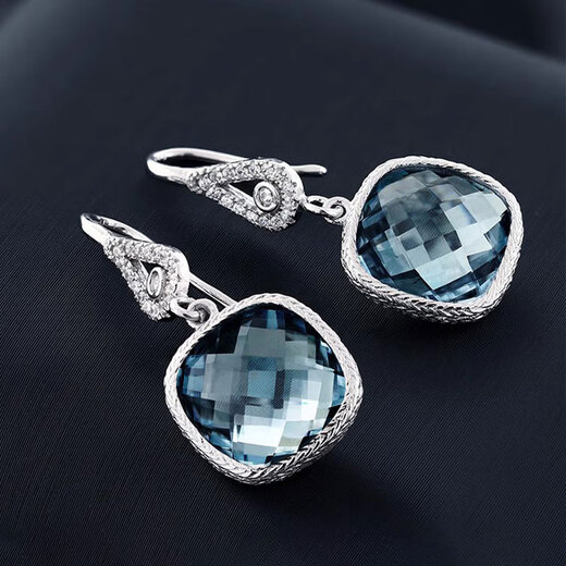 GEM STONE KING 925 silver earrings set with imitation aquamarine earrings 11 carat colored gemstone earrings jewelry as a Chinese Valentine's Day gift for your girlfriend