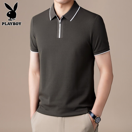 Playboy (Playboy) High-End-Halbzipper-Polo-Hemd für Männer kurzärmeliges T-Shirt für Herren neue Sommer-Lose-Eis-Seiden-Halbärmel-Top für Männer t Komfort fymb9276 schwarz 2xl [141-160jin [Jin gleich 0,5 kg]]
