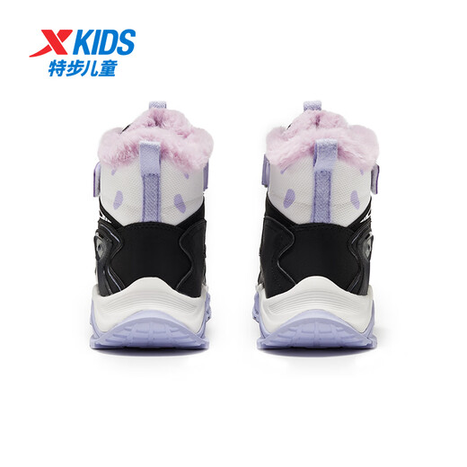 XTEP Children's Icebreaker 1.0 Cotton Boots Winter Girls' Rex Rabbit Velvet High Top Thickened Warm Cotton Shoes Black/Taro Purple 33