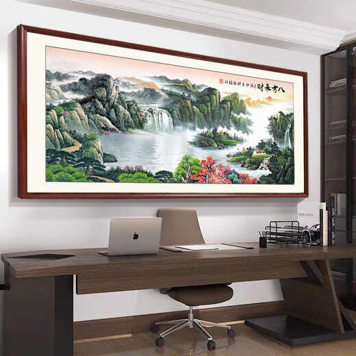 The office hanging paintings of the magic treasure pot, flowing water and making money, landscape and landscape, Chinese painting, living room background wall decoration, mountain picture mural CT-3519 Landscape and wealth, long 118*48cm, SF Express household waterproof oil canvas 5