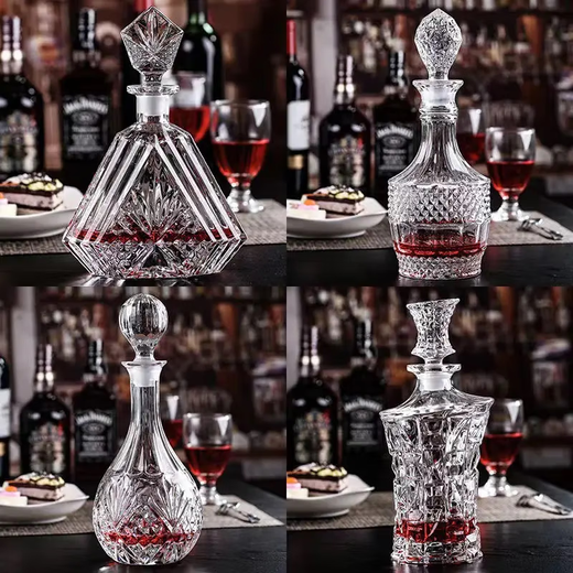 ZKHE水晶玻璃酒瓶家用带盖密封创意红酒醒酒器洋酒威士忌酒瓶酒樽 酒樽15868透明透明 880ml