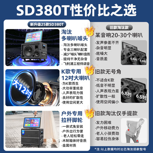 飞利浦 广场舞视频音响带显示屏家庭ktv音响套装户外便捷卡拉ok点歌机音响功放一体机电视k歌蓝牙音箱 【高端】专业麦+长续航+12吋低音