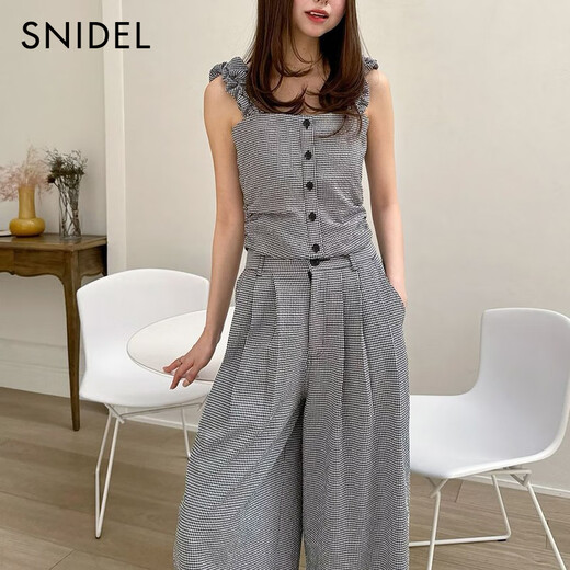 SNIDEL2025春夏时尚百搭高腰压褶纯色直筒阔腿裤SWFP252134 蓝色 S (0)