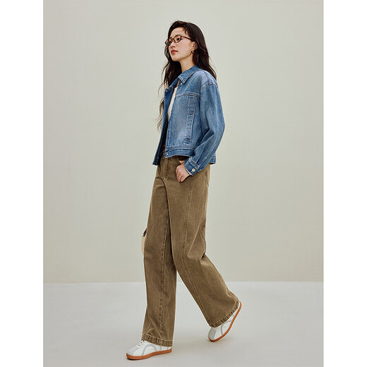 
Inman retro pure cotton wash short denim jacket 2025 autumn women's new casual and versatile loose top denim blue M