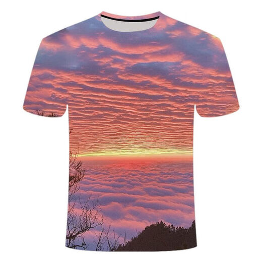 Il Jiagong Sunrise 3D T-shirt imprimé 2025 Nouvelle série Fashion Fashion Teenager Décolletery Clain à manches courtes TTW1423 S pour le poids 80-90Jin [Jin est égal à 0,5 kg]