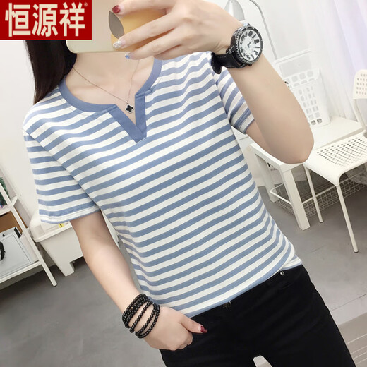 Hengyuanxiang fat mm large-size women's clothing summer 2025 new short-sleeved T-shirt loose pure cotton V-neck T-shirt covering belly fashionable top green 838 L recommended 105-120Jin [Jin equals 0.5 kg]
