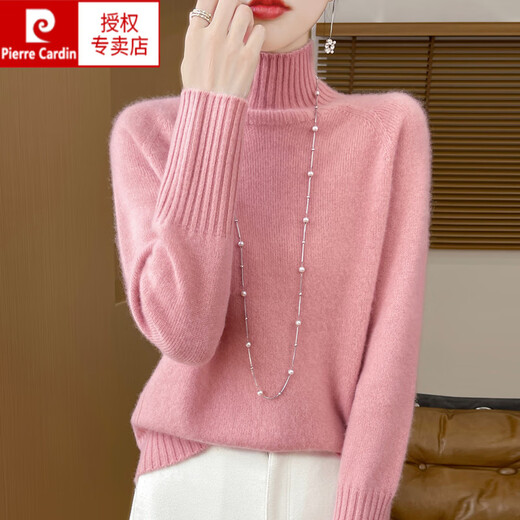 Pierre Cardin 100% pure wool sweater thickened turtleneck bottoming shirt for women 2025 autumn and winter new style loose large size knitted sweater raw velvet rice M (90-105Jin Jin is equal to 0.5kg)