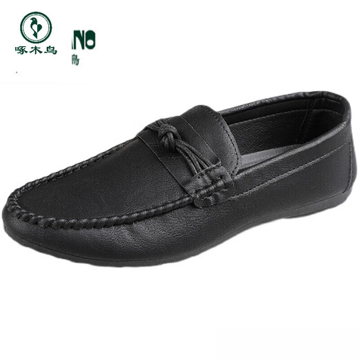 Specht Beanie Schuhe Herren neue Männerschuhe Sommer atmungsaktiver Trend Britische Freizeitlederschuhe Herren echte Leder D826 Black 39