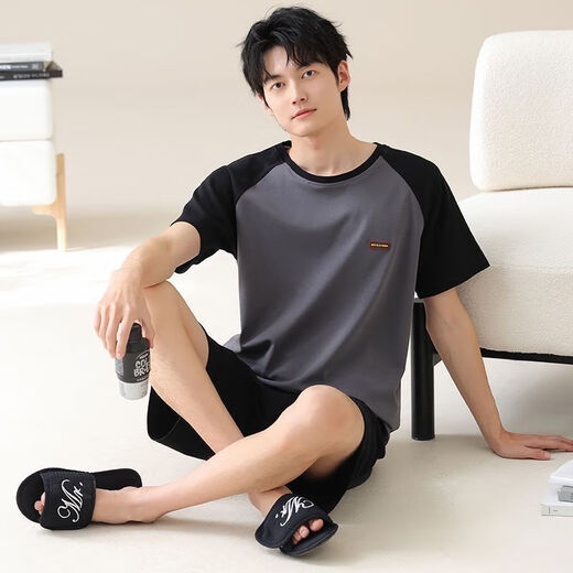 梦心声纯棉短袖短裤男家居服套装夏季便携抗菌吸湿排汗可外穿 梦短袖套装：OMM13601 XL