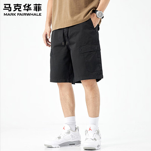 马克华菲工装短裤男秋冬季新款美式休闲宽松直筒五分裤子男士潮流 1656黑色 28