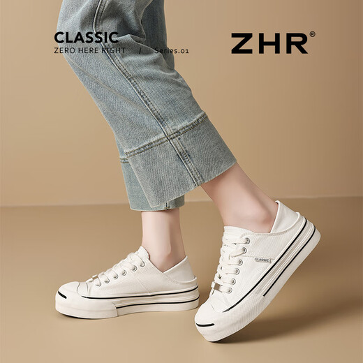 ZHR板鞋女两穿帆布鞋子女百搭小白鞋女经典运动鞋女耐磨上班通勤鞋 白色 37