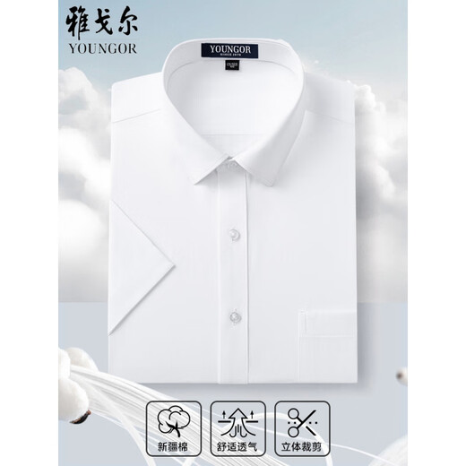 CEO雅戈尔男士短袖衬衫中年商务休闲条纹免烫职业正装纯色半袖棉衬衣 紫细纹 DX6624 45 【建议195-210斤】