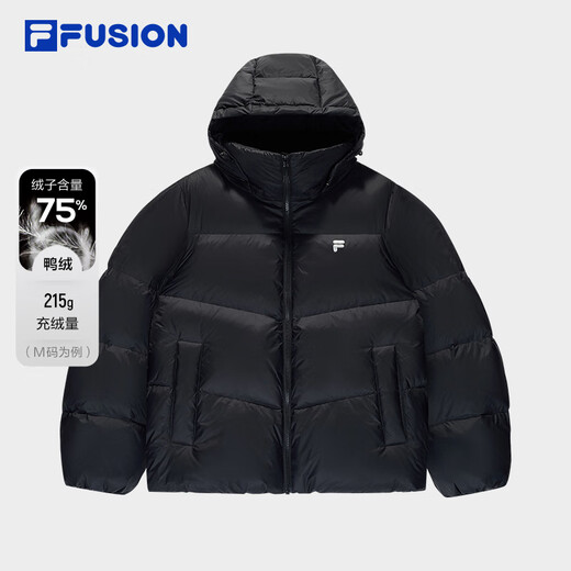 FILA FUSION Fila trendy brand down jacket for women 2025 winter new casual loose warm hooded jacket, black-BK M 165/84A/M