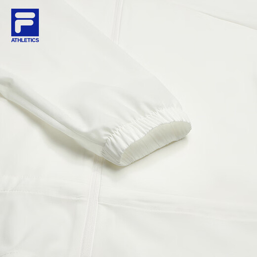 FILA 斐乐官方女士梭织外套2025秋新款户外运动宽松防晒连帽上衣 雪白-WT S 160/80A/S