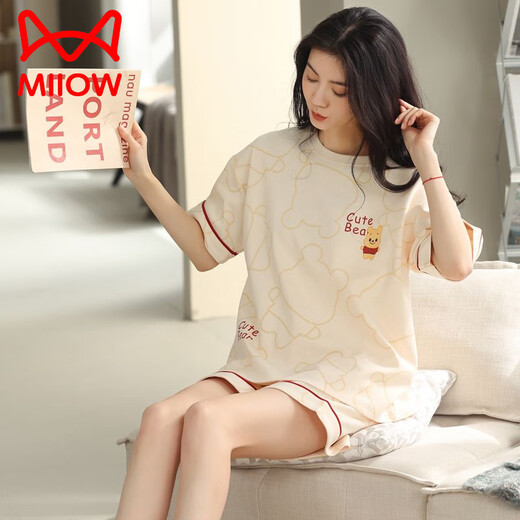 猫人（MiiOW）睡衣女款夏季纯棉短袖短裤可外穿2025年新款全棉家居服套装 9856 品牌100纯棉 M 建议80-100斤穿