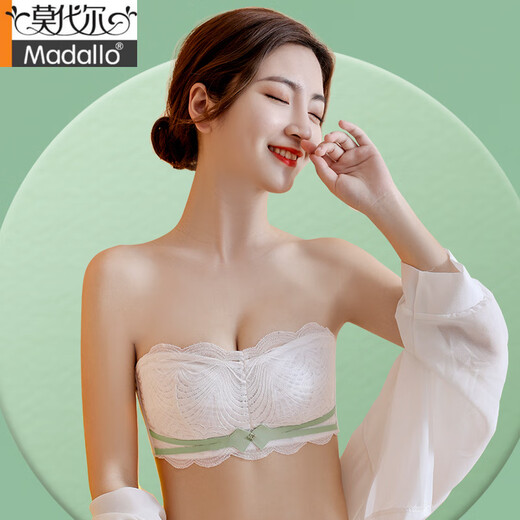 莫代尔无肩带内衣女夏季薄款聚拢防滑大胸显小抹胸防走光裹胸隐形文胸罩 白色+蓝色 75C 34