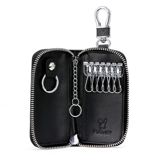 Playboy (Playboy) Bag de llave para hombres Mini Door Door Capacidad universal Capacidad universal Bolsa de almacenamiento multifuncional T7300981 Negro [Caca de vaca de dos capas]