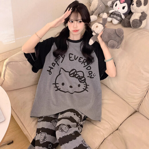 
Junjunsui Dimei pajamas for women in summer 2025 new pure cotton short-sleeved trousers large size cartoon cute student summer home clothing short-length-KAY-88557 L (recommended 90-110Jin [Jin equals 0.5 kg])