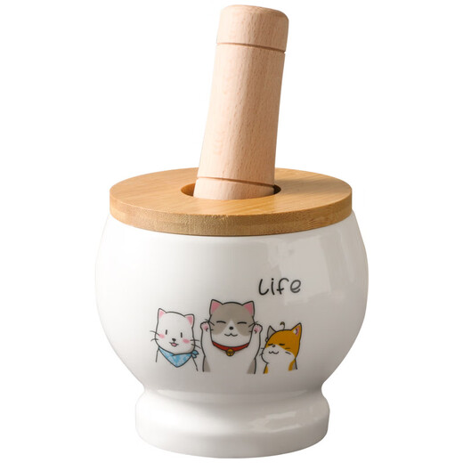 Cartoon cat ceramic jar garlic artifact mortar garlic household garlic masher grinder masher medicine jar garlic jar cup B style cartoon cat 600ml