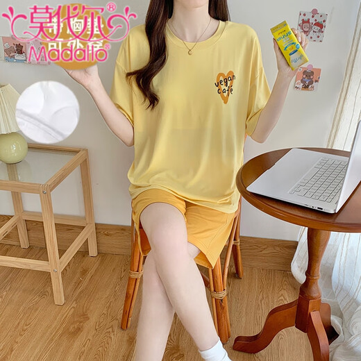 
Modal pajamas for women in summer short-sleeved bear with breast pads cute girl ice silk home clothes large size casual suit for outside wear high quality 12611 M (70-95Jin [Jin equals 0.5 kg])