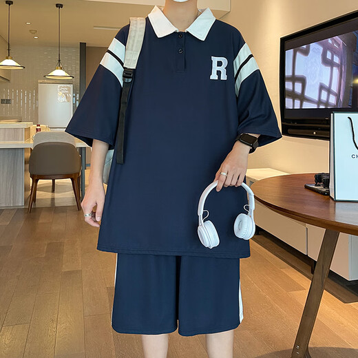 Boledi Teenager Polo-Shirt kurzärmelig T-Shirt 12-15-jährige Jungen Sportanzug 16 Schüler der Junior High School Summer Anzug 6629 Schwarz (Kurzärmel + Shorts) hohe Qualität 165 l (100-125jin [Jin entspricht ca. 0,5 kg]))