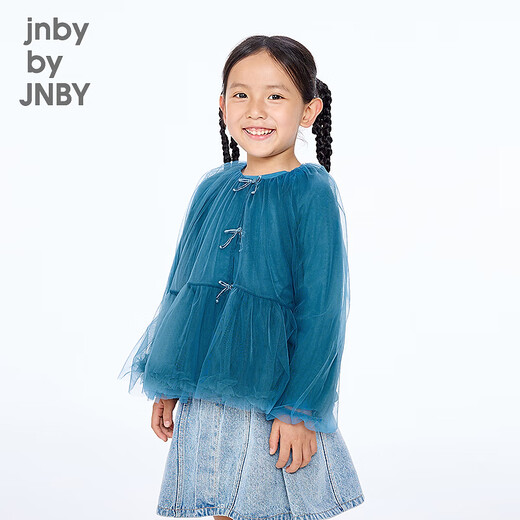 Jnby by JNBY new style Jiangnan Buyi children's long-sleeved shirt A-shaped round neck raglan sleeves loose 25 autumn girls 1P7221010 422/grey blue 100 cm