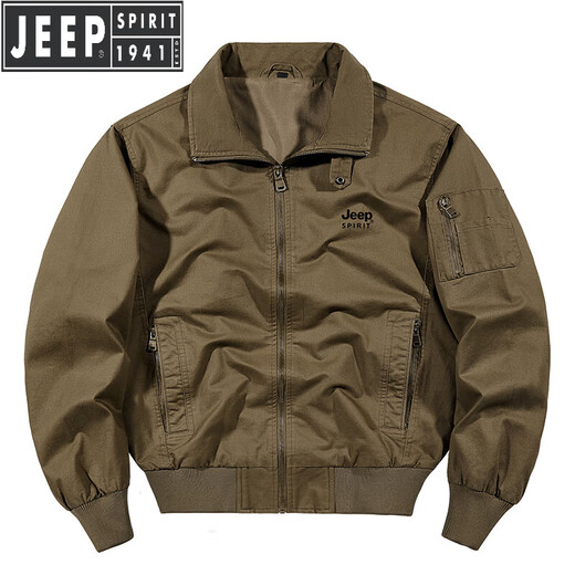 Jeep Spirit Jeep Jeep Pure Cotton Jacket Working Spring y Autumn 2025 Nuevo chaqueta casual de hombres de bolsillo múltiple tendencia de verde militar XL recomendado 135-150Jin [Jin equivale a 0.5 kg]