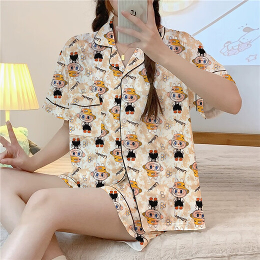 夏季新款拉布布卡通睡衣女清新可爱短袖三件套ins风家居服可外穿 套KK14132 XL 【建议115-135斤】