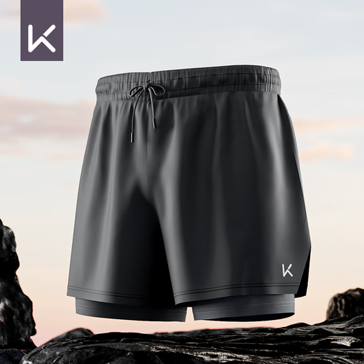 Keep swimming trunks for men's awkward double-layer loose swimming trunks quick-drying beach hot spring equipment 192 black XXL