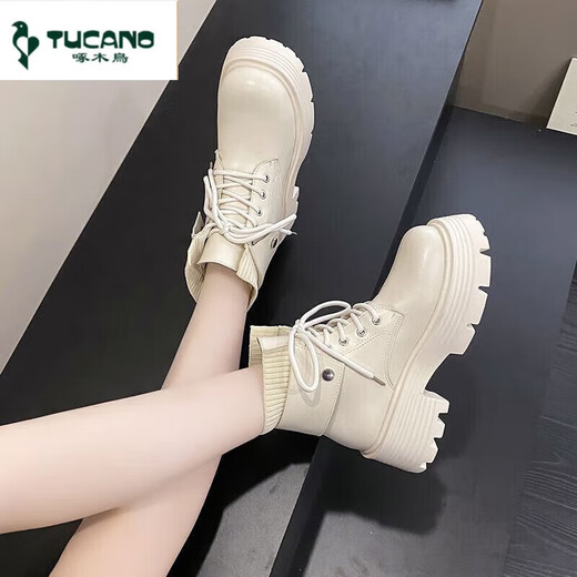 啄木鸟炸街感瘦瘦靴英伦风马丁靴女2025秋冬新款ins潮炸街短靴轻便女靴 米色单款靴 收藏加购优先发货 37 标准尺码