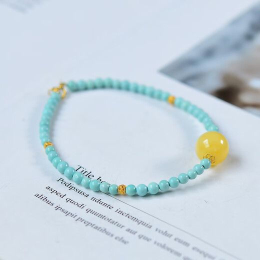 Xuanxia natural old beeswax date bead pendant 18K gold accessories turquoise clavicle chain women's Valentine's Day gift natural beeswax turquoise bracelet 18K gold accessories