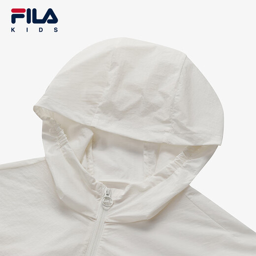 FILA Children's Sun Protection Clothing 2025 Autumn New Loose Hooded Woven Jacket for Girls, Middle and Large Children Cloud Mushroom White-WT 150